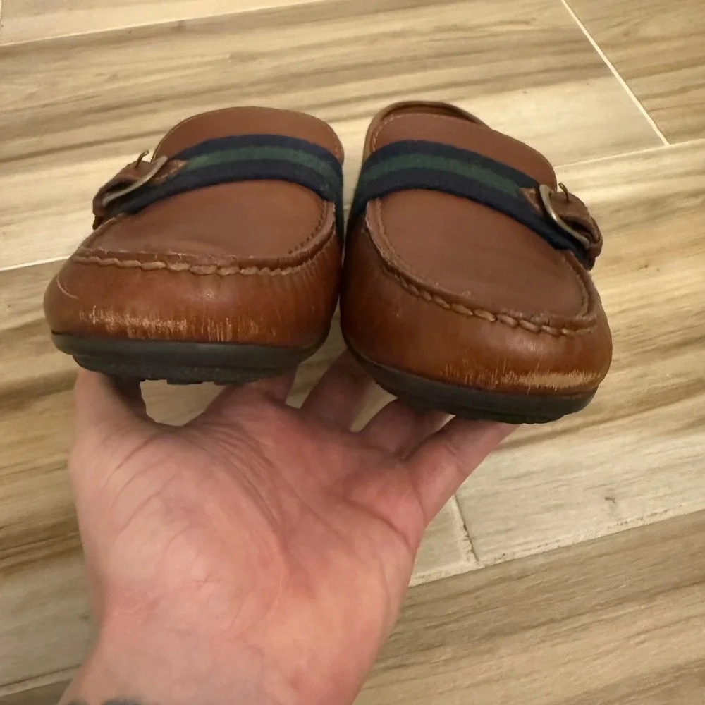 Polo Ralph Lauren Riali Mens Leather Driver Loafers Tan Brown Striped Buckle 9D